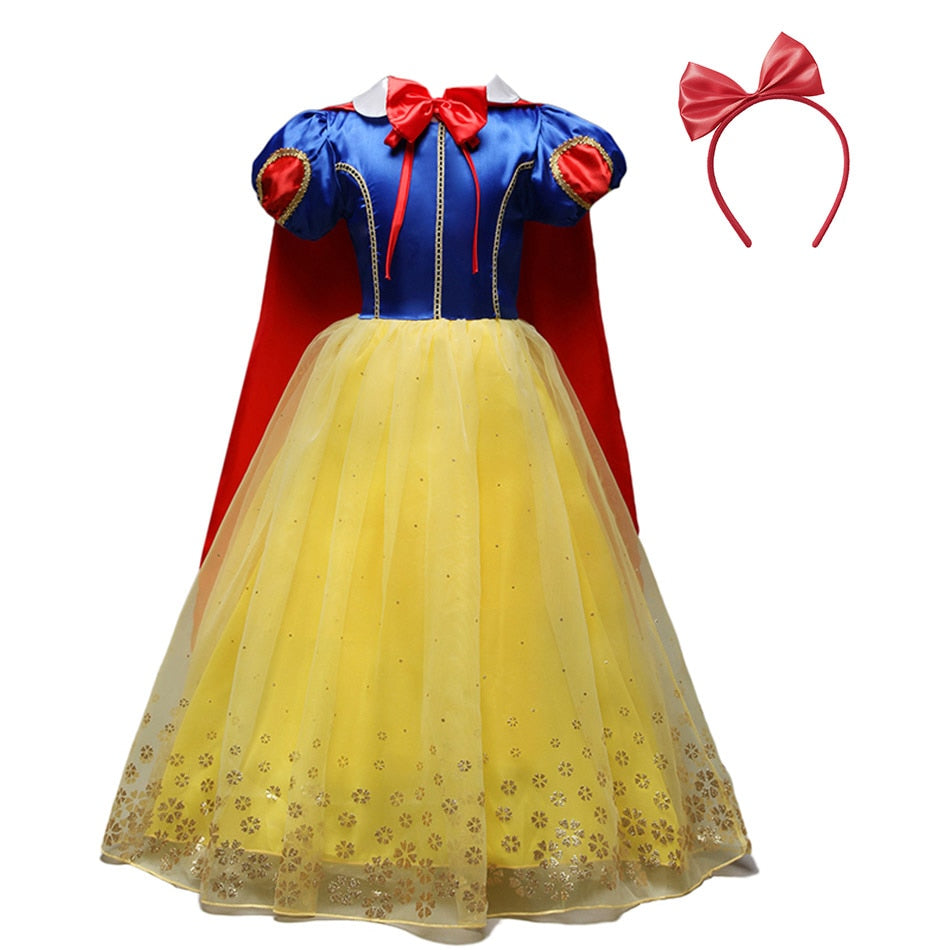 Disney Princess Snow White Dress for Girl Costume Kids Cosplay Puff Sleeves Mesh Ball Gown Clothes Children Party Birthday Dress