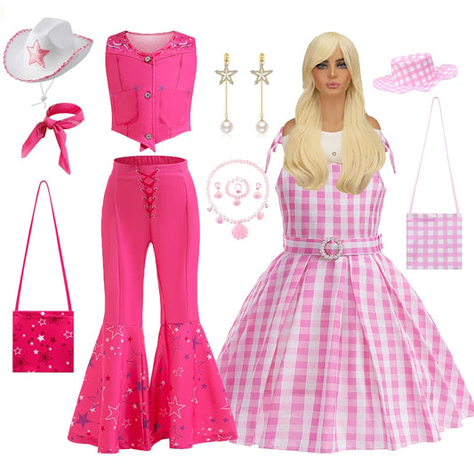 Barbi Movie Pink Girl Costume Top and Pants Barbier Set for Girl Fantasia Kids Halloween Birthday Party Princess Dress Costume