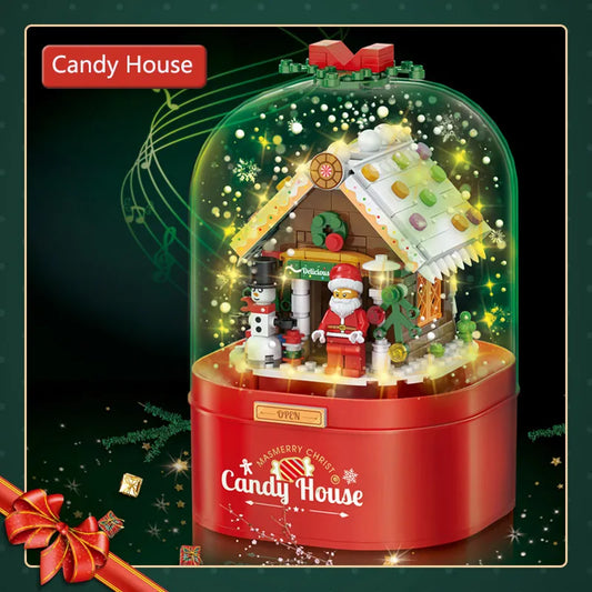 Merry Christmas Music Box Candy House Building Blocks DIY Doll house NewYear Santa Claus Children Gifts Christmas Decoration