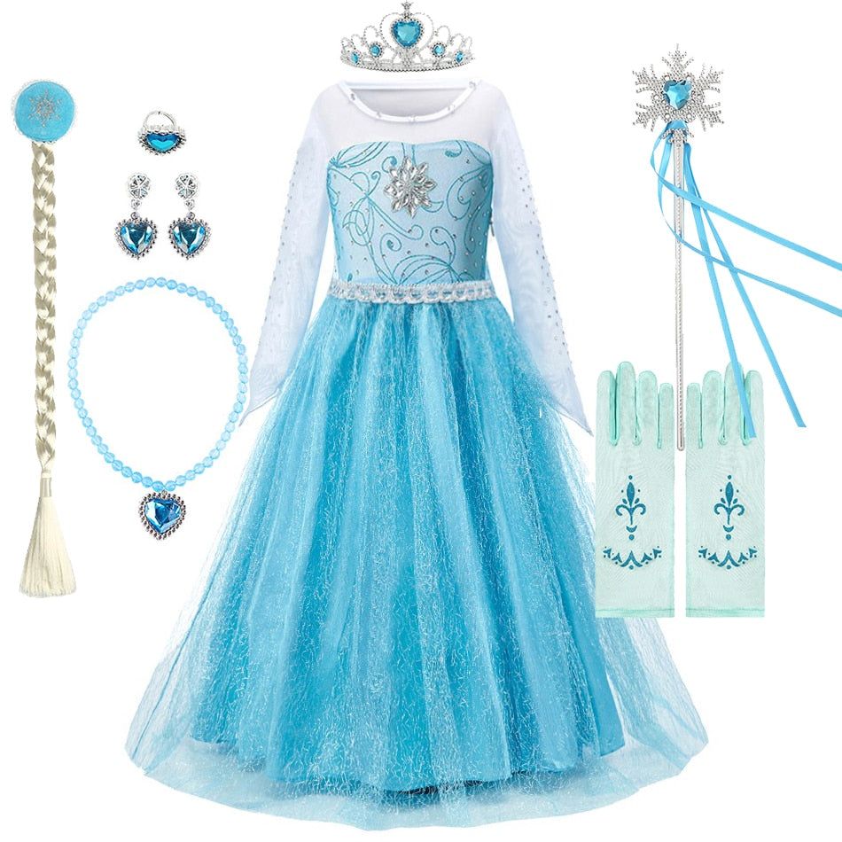 Princess Dress Kids Elsa Cosplay Dress Up Little Girls Costume for Halloween Party