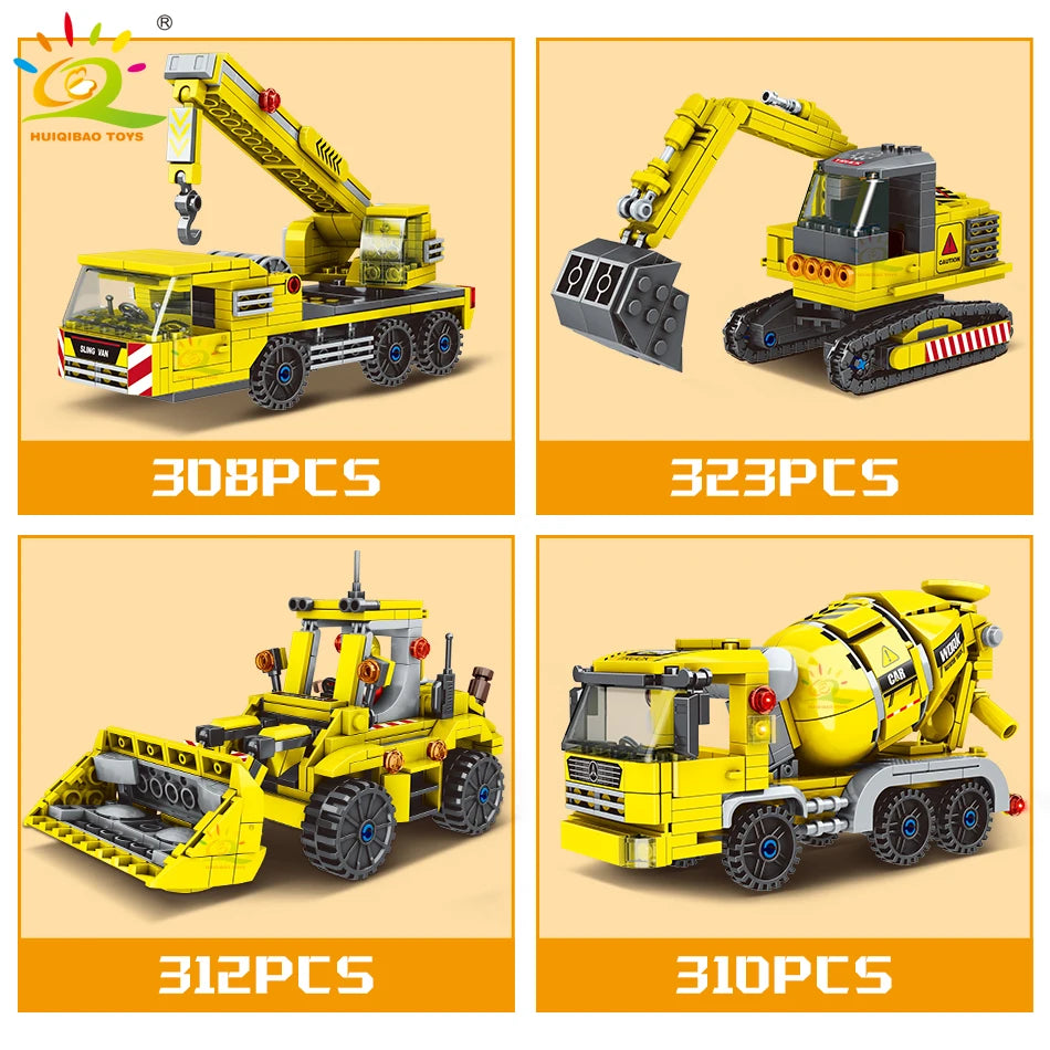 HUIQIBAO TOYS MOC Engineering Truck Building Blocks City Construction Crane Bulldozer Car Bricks Set Children Kids Toys for Boy