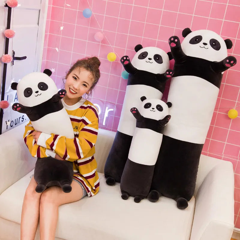 65~120cm Long Giant Panda Plush Toy Cylidrical Animal Bolster Pillow Koala Stuffed Plushie Children Sleeping Friend