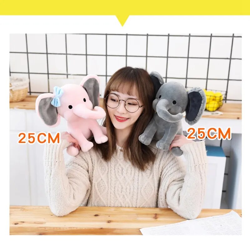 25cm Gray Elephant Stuffed Plush Toys Kawaii Animals Soft Sleeping Stuffed Pillow Doll Plushie for Baby Room Decorative Gifts