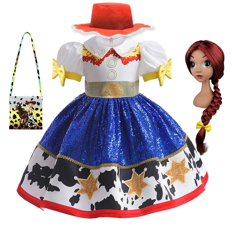 New Toy Story 4 For Girls Costume Kids Cosplay Bo Peep Pink Clothes Summer Fly Sleeve Sequins Dresses Fancy Princess Dress 1-7T