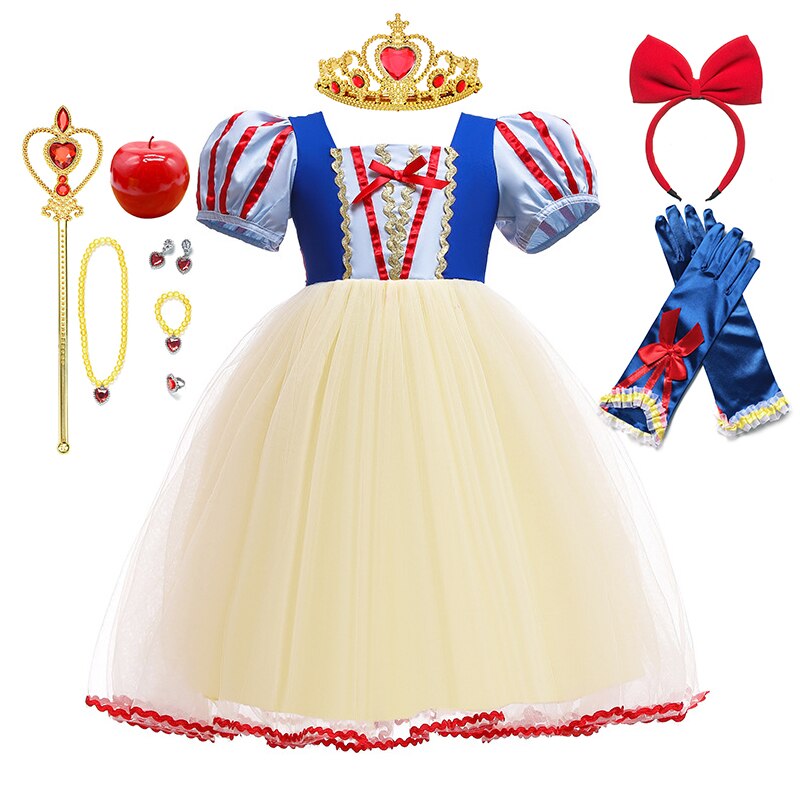 Disney Princess Snow White Dress for Girl Costume Kids Cosplay Puff Sleeves Mesh Ball Gown Clothes Children Party Birthday Dress