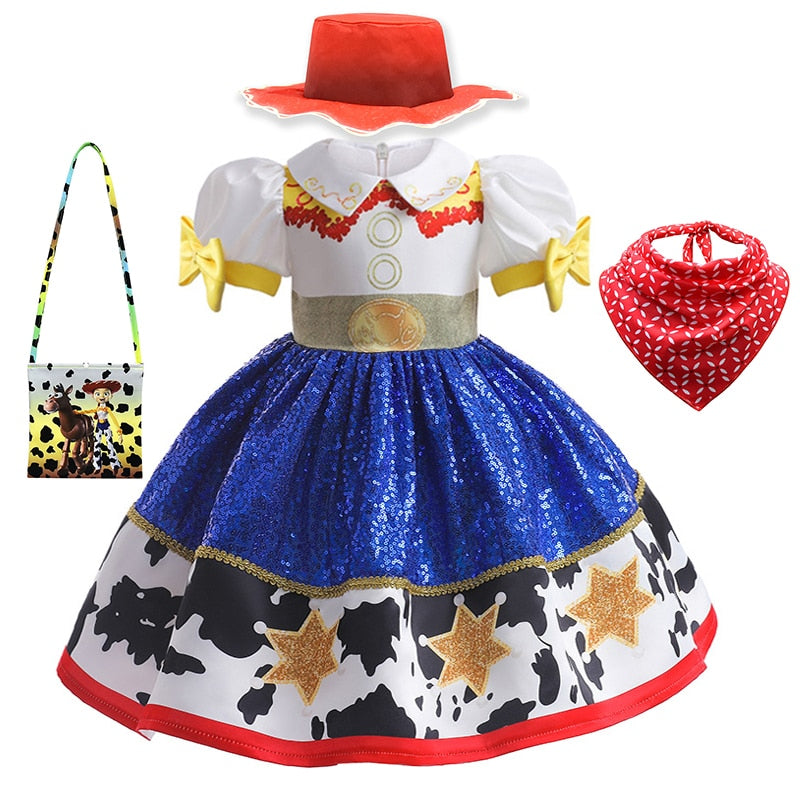 New Toy Story 4 For Girls Costume Kids Cosplay Bo Peep Pink Clothes Summer Fly Sleeve Sequins Dresses Fancy Princess Dress 1-7T