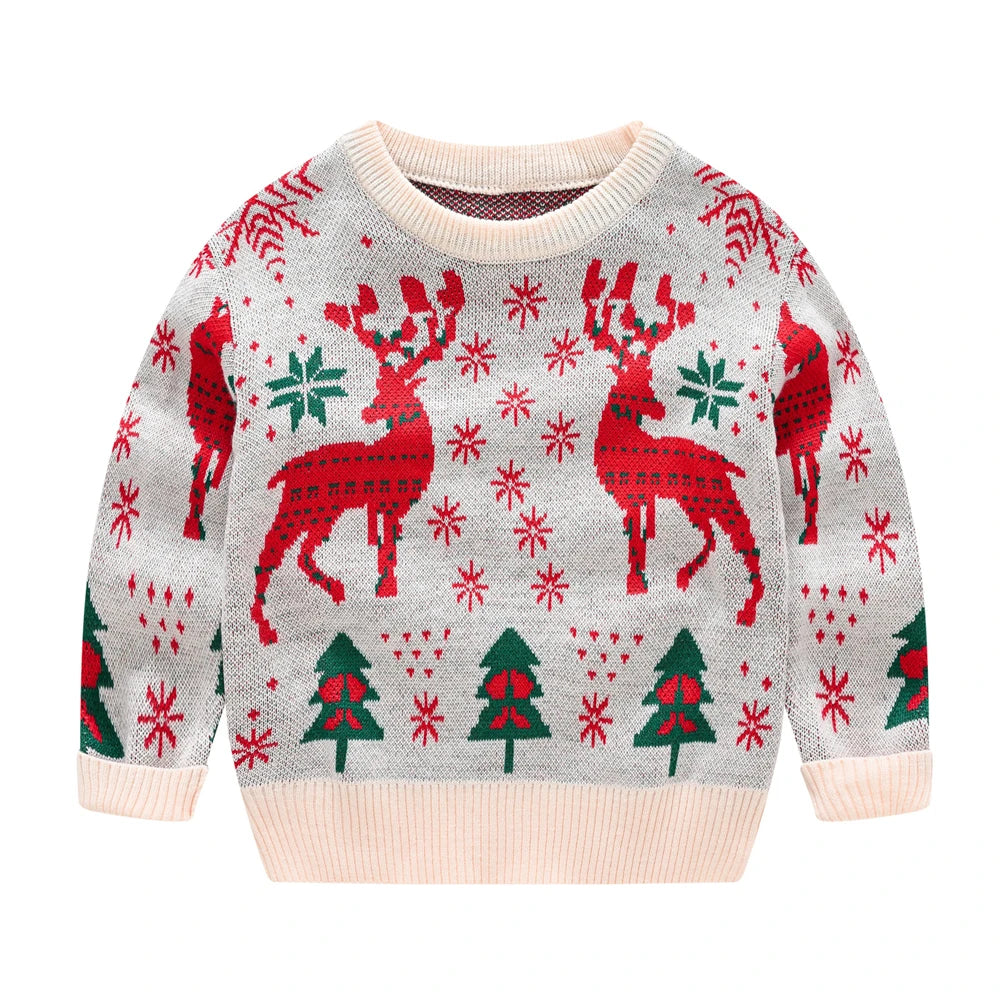 2022 Autumn Winter Christmas New Year Kids Elk Knitted Sweatshirt Korean Knitwear for girls Toddler Cute Xmas Tree Pullovers