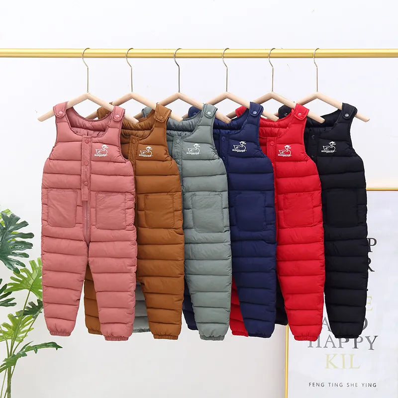 2023 Winter Baby Boys Overalls Autumn Girls Thick Pants Baby Girl Warm Jumpsuit Outdoor Sweatpants Children Ski Down Overalls