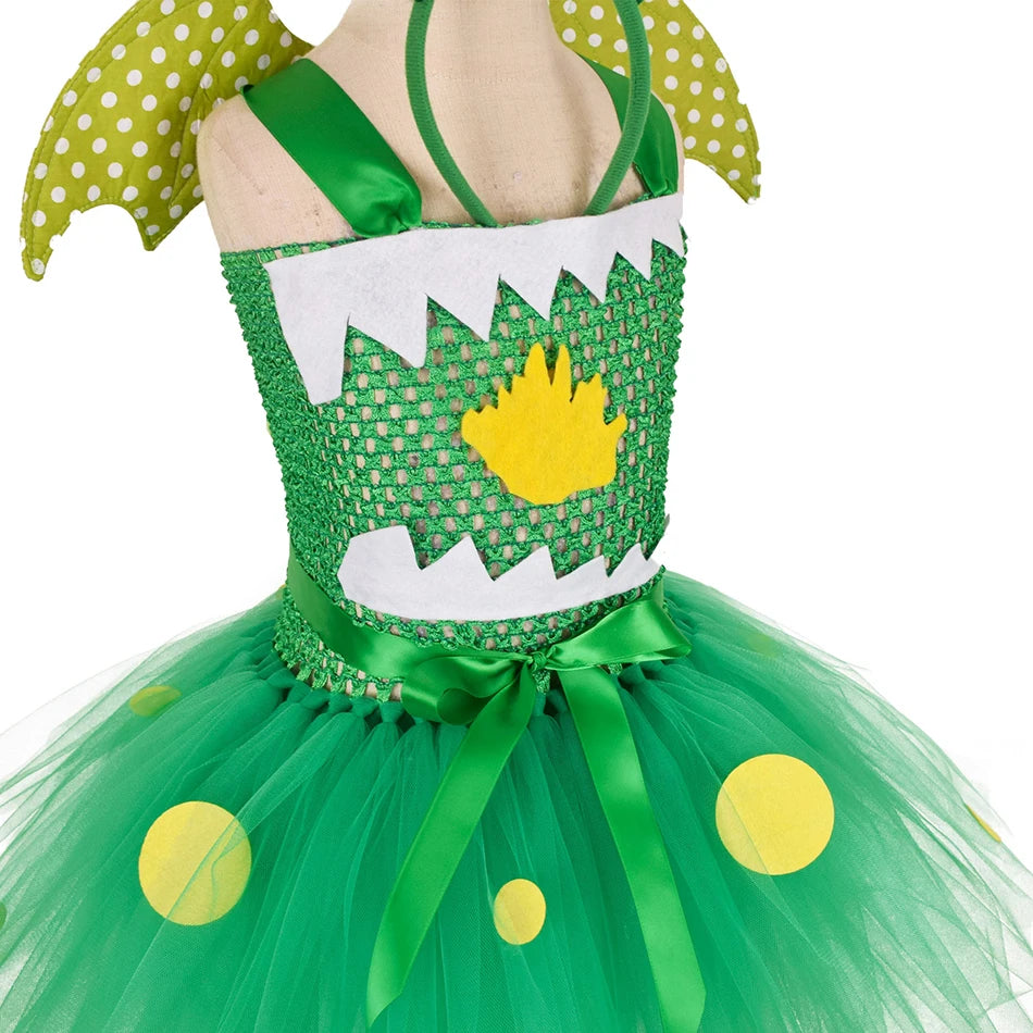 Halloween Cosplay Dinosaur Costume for Children Princess Dress Theme Wing Tail headband Tutu Dresses Performance Dance Sets