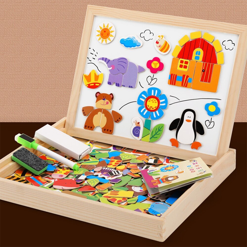 Wooden Multifunction Children Animal Puzzle Writing Magnetic Drawing Board Learning Educational Toy