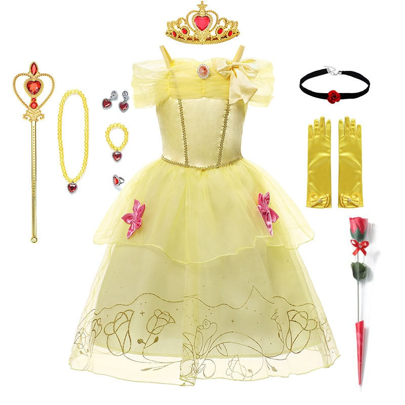 Disney Belle Dress for Girl Princess Kids Embroidery Ball Gown Child Cosplay Beauty and beast Costume Fancy Party Clothing Girls