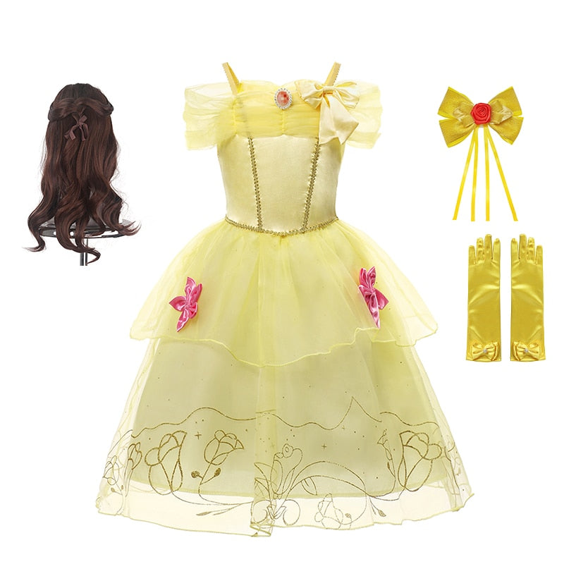 Disney Belle Dress for Girl Princess Kids Embroidery Ball Gown Child Cosplay Beauty and beast Costume Fancy Party Clothing Girls