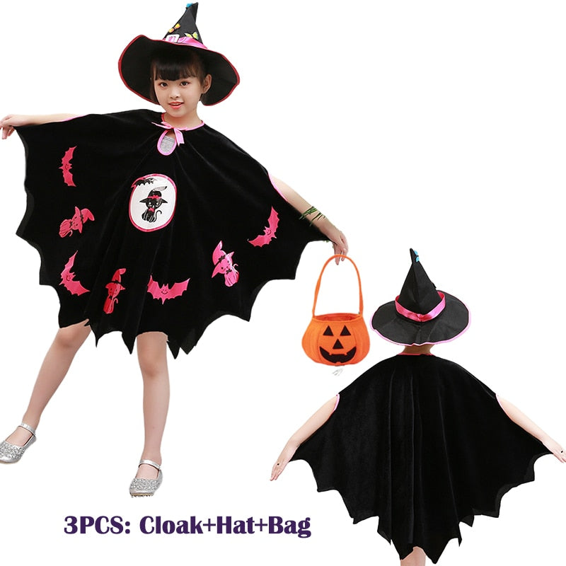 2023 Halloween Costume for Kids Girls Pumpkin Witch Vampire Cosplay Fancy Dress Children Carnival Party Cape Dresses Set 1-12Yrs