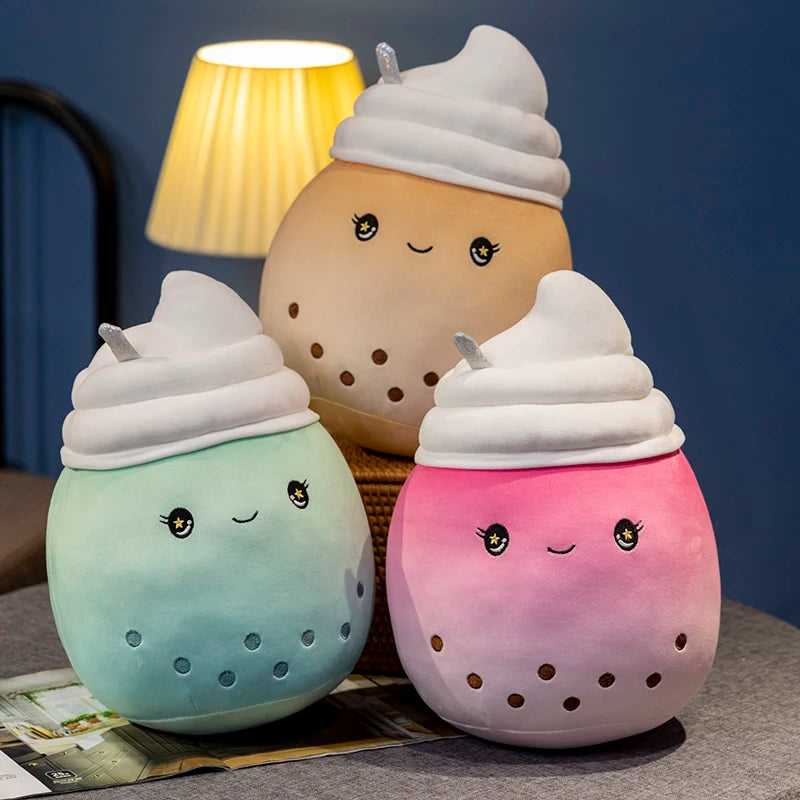 Cute Ice-cream Boba Tea Plush Stuffed Food Milk Tea Soft Doll Bubble Fruit Tea Cup Pillow Cushion Kids Toys Birthday Gift