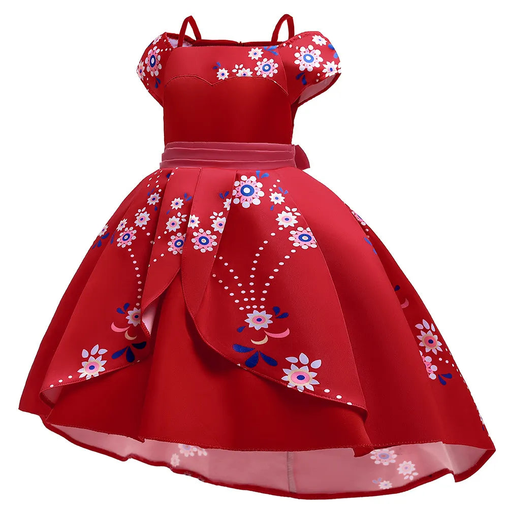 Disney Elena Princess Costume for Girl Fancy Anime Role Play Clothes Halloween Carnival Cosplay Outfit Kid Red Ruffle Long Dress