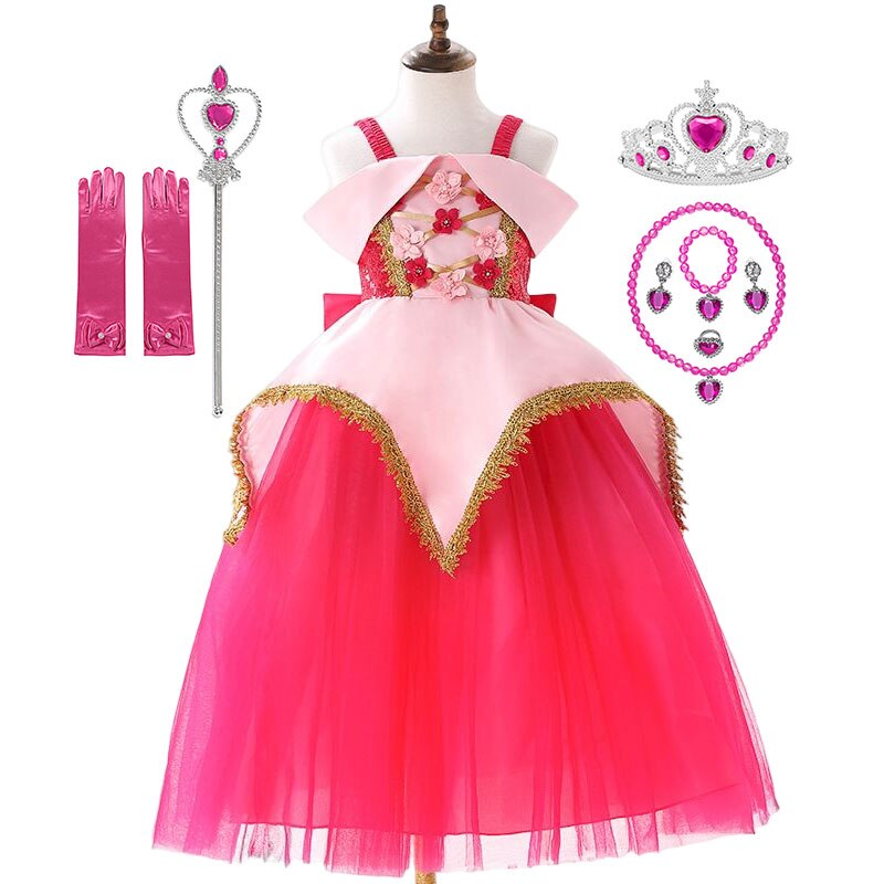 New Girls Fancy Flower Ball Gown of Disney Aurora Princess Dress