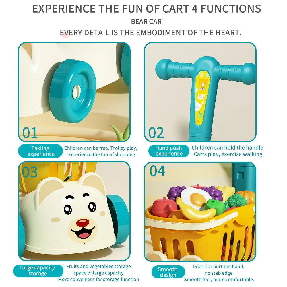 Children's supermarket shopping cart baby trolley toy fruit cut happy home simulation kitchen boy girl birthday gift