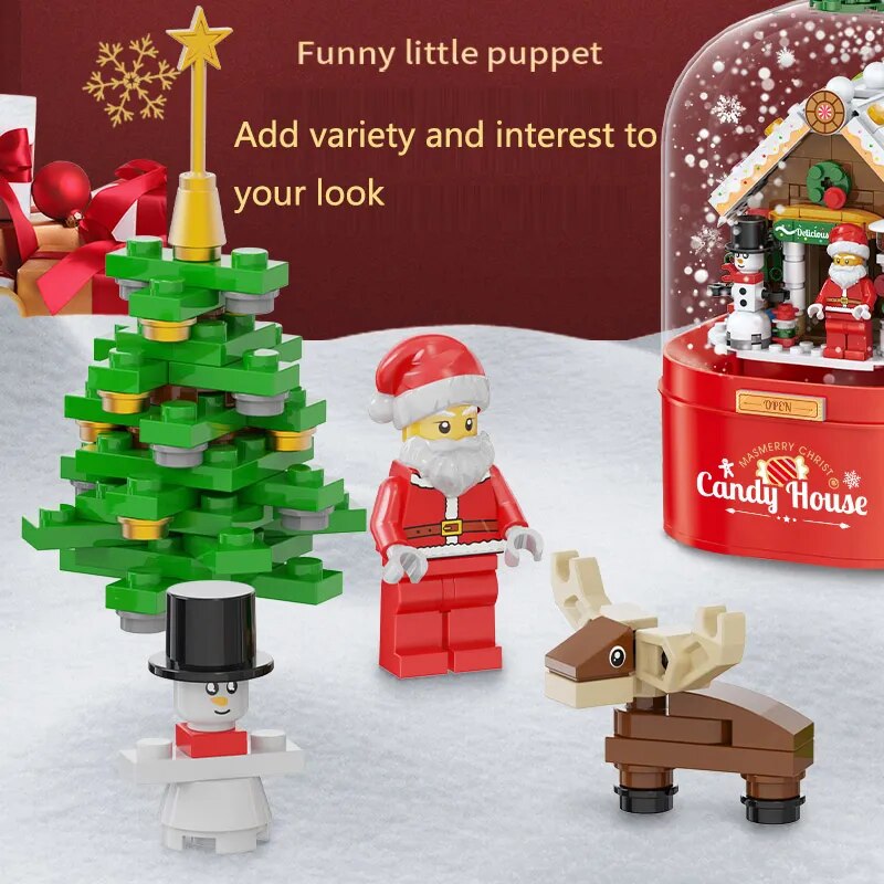 Merry Christmas Music Box Candy House Building Blocks DIY Doll house NewYear Santa Claus Children Gifts Christmas Decoration