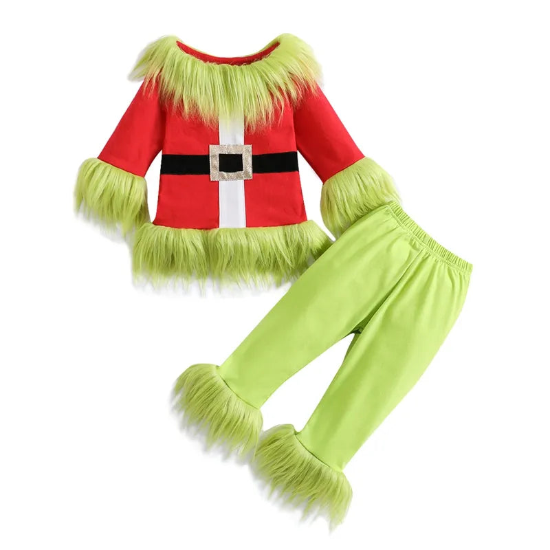 2023-08-16 Lioraitiin 6M-7Y  Kids Boys Girls Christmas Clothes Set Plush Tops and Elastic Waist Pants Outfits Child Fuzzy Suits