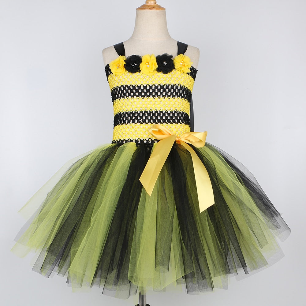 Little Bee Tutu Dress for Girls Halloween Cosplay Costume Tulle Holiday Party Honeybee Dress Up