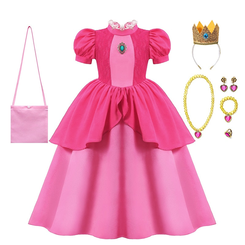 Peach Princess Dress For Girl Halloween Cosplay Costume Children Stage Performance, Birthday, Carnival Party