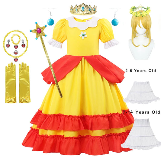 Girls Halloween Costume Rosalina Peach Princess Dress For Kids Halloween Pink Disguise Daisy Cosplay Clothing Birthday Vestido