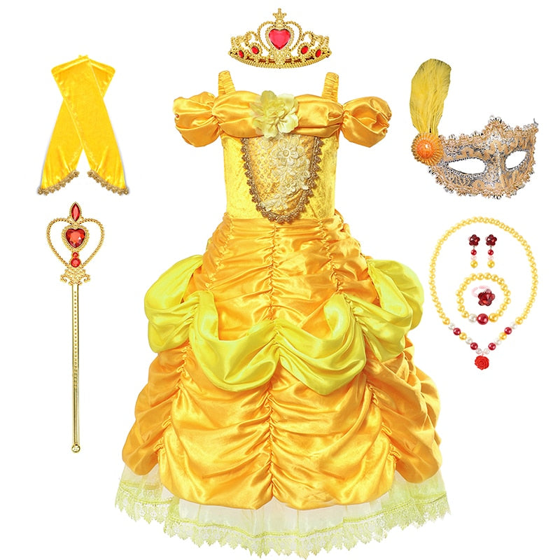 Disney Belle Dress for Girl Princess Kids Embroidery Ball Gown Child Cosplay Beauty and beast Costume Fancy Party Clothing Girls