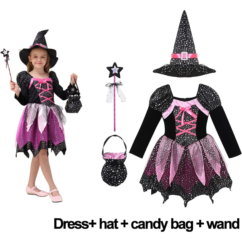 2023 Halloween Costume for Kids Girls Pumpkin Witch Vampire Cosplay Fancy Dress Children Carnival Party Cape Dresses Set 1-12Yrs