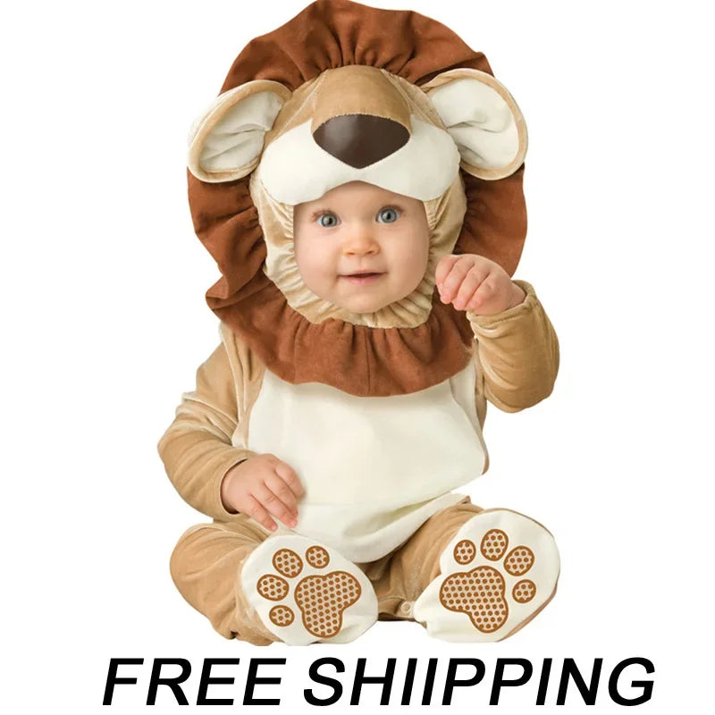 Animal Carnival Purim Halloween Outfits Baby Boys Girls Costume Tiger Animal Cosplay Rompers Jumpsuit Toddlers Infant Clothes