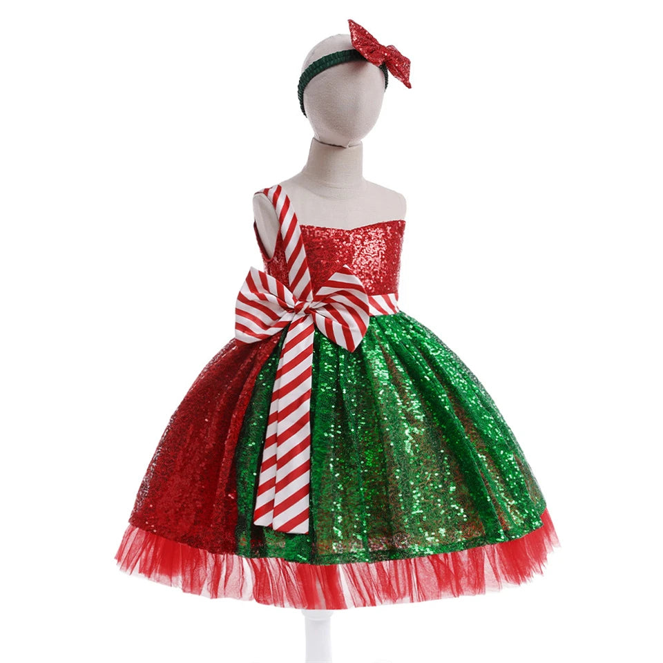 3 to 10 Years Christmas Sequin Dress for Girls Gala Dresses Xmas Kids Masquerade Party Performance Junior Children's Clothing