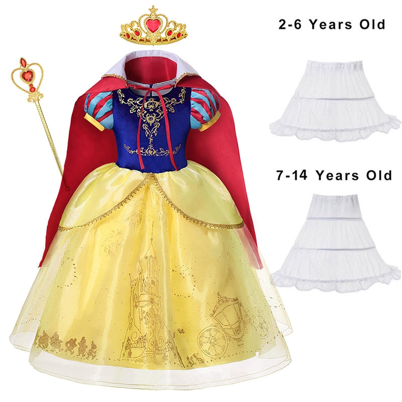 Disney Princess Snow White Dress for Girl Costume Kids Cosplay Puff Sleeves Mesh Ball Gown Clothes Children Party Birthday Dress