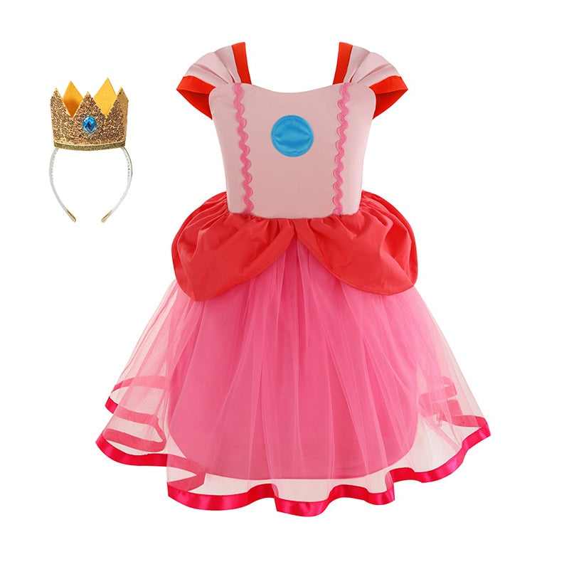 Peach Princess Dress For Girl Halloween Cosplay Costume Children Stage Performance Clothes Kids Birthday Carnival Party Outfits