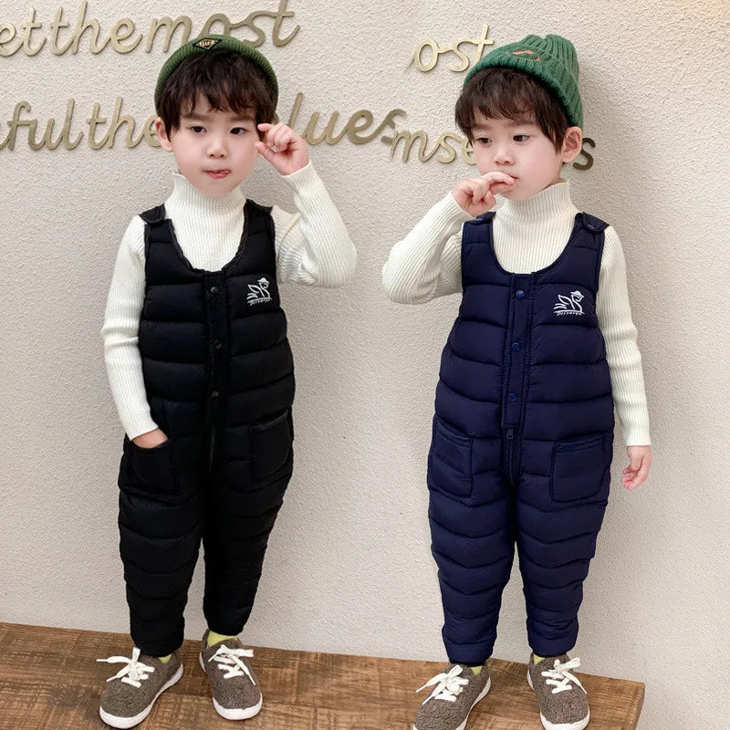 2023 Winter Baby Boys Overalls Autumn Girls Thick Pants Baby Girl Warm Jumpsuit Outdoor Sweatpants Children Ski Down Overalls