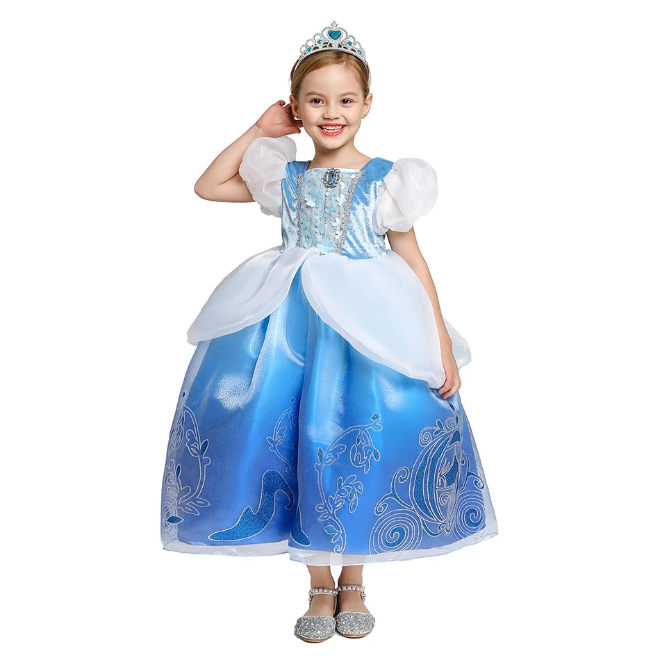 Disney Cinderella Dress Up Girls Halloween Children Costume Vestidos Party Dresses Kids Birthday Outfit 2-10 Years