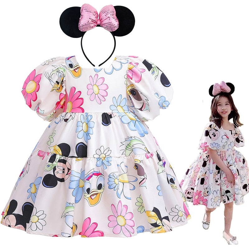 Summer Baby Girl Casual Dress Floral Kids Toddler Minnie Mouse Daisy Cartoon Cute Princess Costumes For Girls Backless Dresses