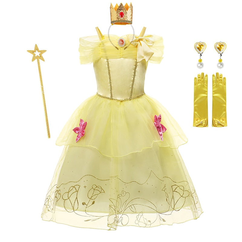 Disney Belle Dress for Girl Princess Kids Embroidery Ball Gown Child Cosplay Beauty and beast Costume Fancy Party Clothing Girls