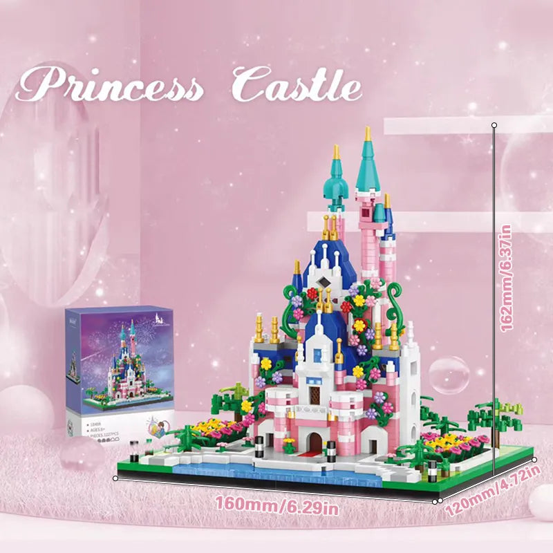 Princess Castle Building Blocks Model Set Pink Blue Church City Classic Cartoon Bricks Construction Toys Adult Home Decorations