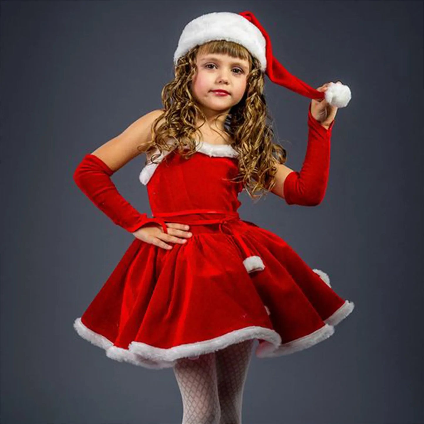 Toddler Newborn Baby's Clothes Girls Christmas Santa Costume Sleeveless Belted Dress Gloves Hat Set Children's Clothing Winter