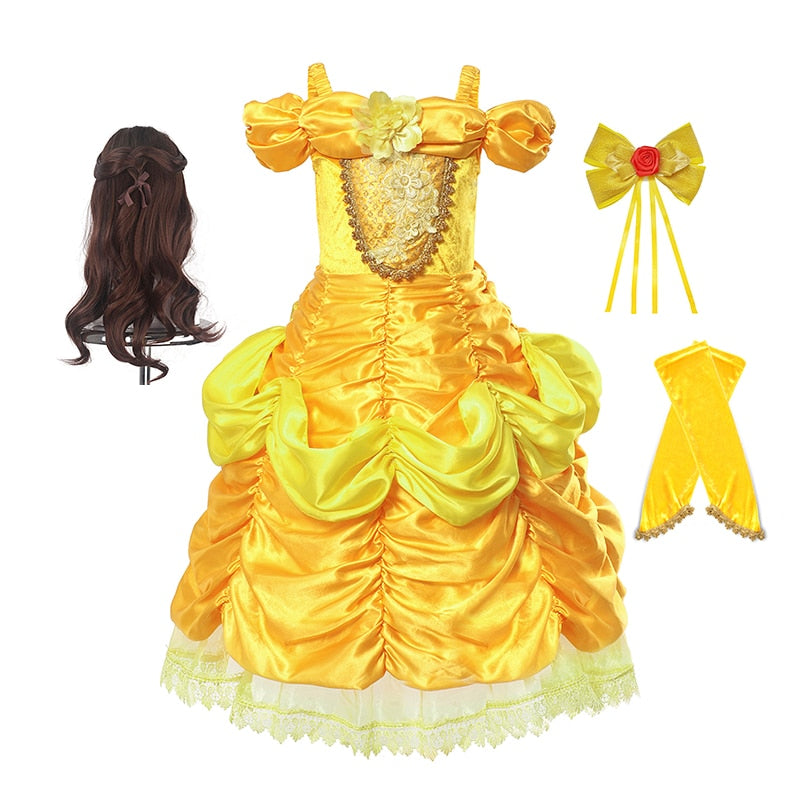 Disney Belle Dress for Girl Princess Kids Embroidery Ball Gown Child Cosplay Beauty and beast Costume Fancy Party Clothing Girls