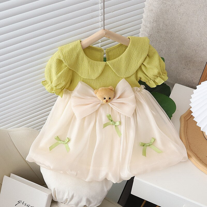 Baby Girls Snow White Princess Dress Summer Puff Sleeve Mesh Dress