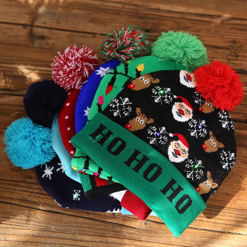 LED Christmas Hat Sweater Knitted Beanie Christmas Light Up Knitted Hat Christmas Gift for Kids Xmas 2023 New Year Decorations