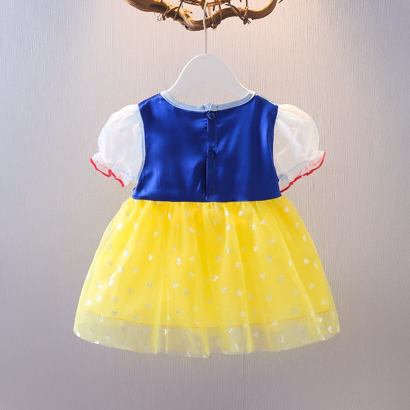 Baby Girls Snow White Princess Dress Summer Puff Sleeve Mesh Dress