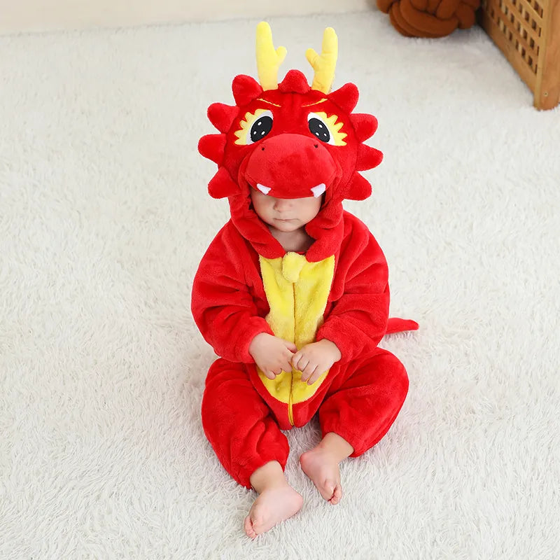 Toddler Infant Dinosaur Costume Flannel Hooded Onesies Soft Animal Romper Outfits Gift Halloween Cosplay Party Creeper Costume