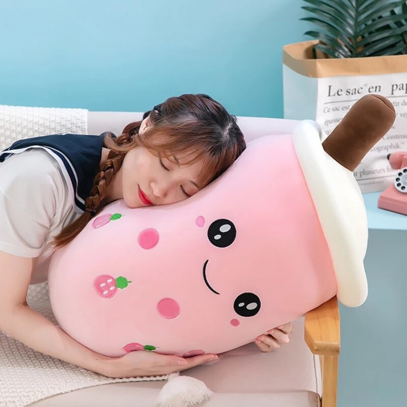 24~70cm Milk Tea Pillow Squishy Pearls Boba Bubble Tea Stuffed Drink Bottle Soft Panda Rabbit Ice Cream Food Plushie Peluche