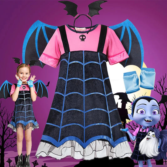 2024 Girls Cosplay Vampire Princess Dresses Children Halloween Cosplay Dress Costume Kids Dress Up Clothes Carnival Party Gift