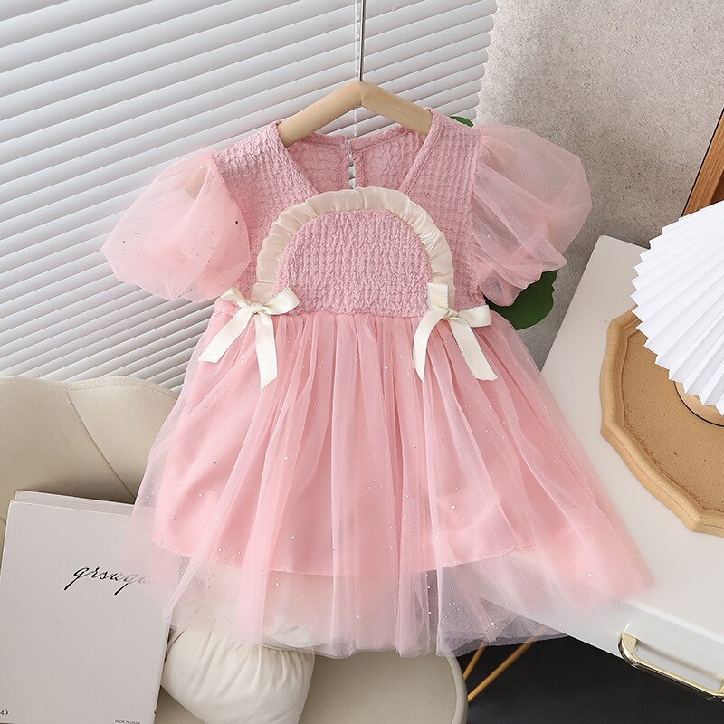 Baby Girls Snow White Princess Dress Summer Puff Sleeve Mesh Dress