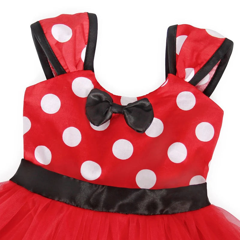 1-5Y Cute Mickey Mouse Donald Duck Cartoon Dress for Girls Red Casual Polka Dots Dresses Kid Fashion Loose Summer Vestidos Robe