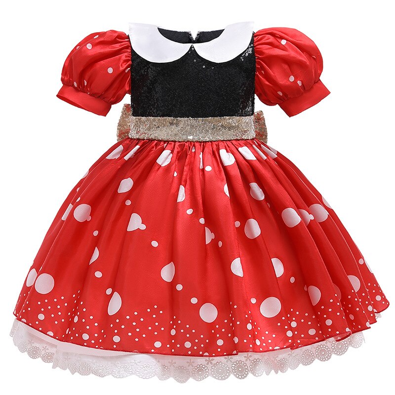 Mickey Minnie Dress Girls Cosplay Cartoon Costume Summer Short Sleeve Polka Dot Puff Sleeve Princess Dress