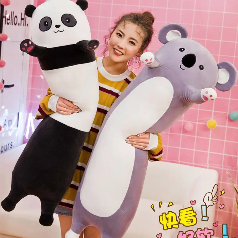 65~120cm Long Giant Panda Plush Toy Cylidrical Animal Bolster Pillow Koala Stuffed Plushie Children Sleeping Friend