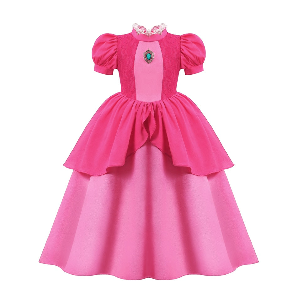 Peach Princess Dress For Girl Halloween Cosplay Costume Children Stage Performance Clothes Kids Birthday Carnival Party Outfits